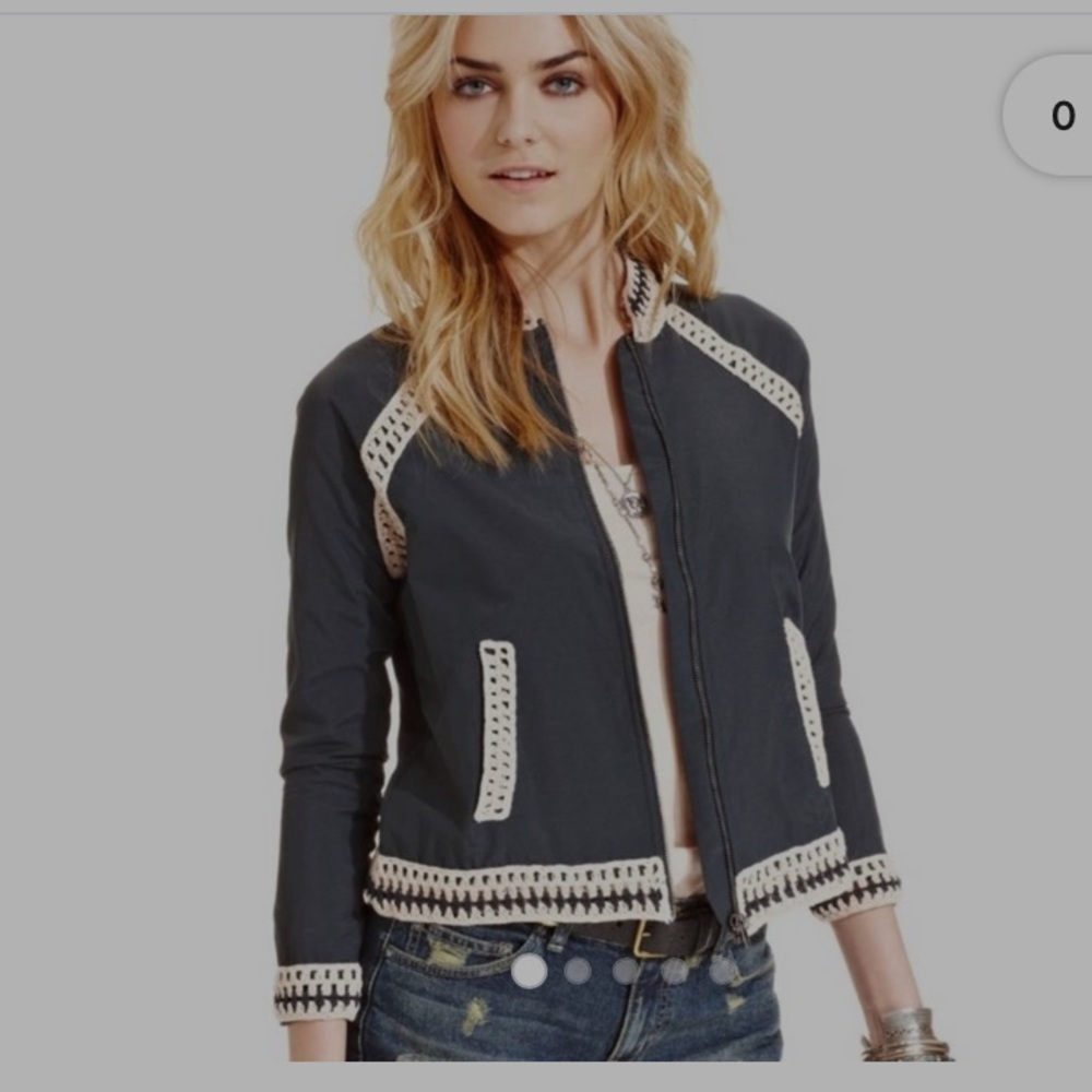 Free People Crochet Trim Baseball Bomber Jacket L